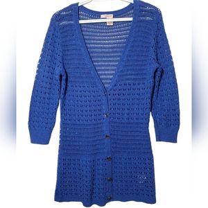 DKNY Jeans Blue Purple Knit Cardigan V Neck Sweater Button Down Size M
